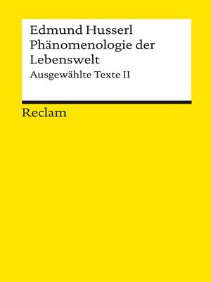 cover image of Phänomenologie der Lebenswelt. Ausgewählte Texte II